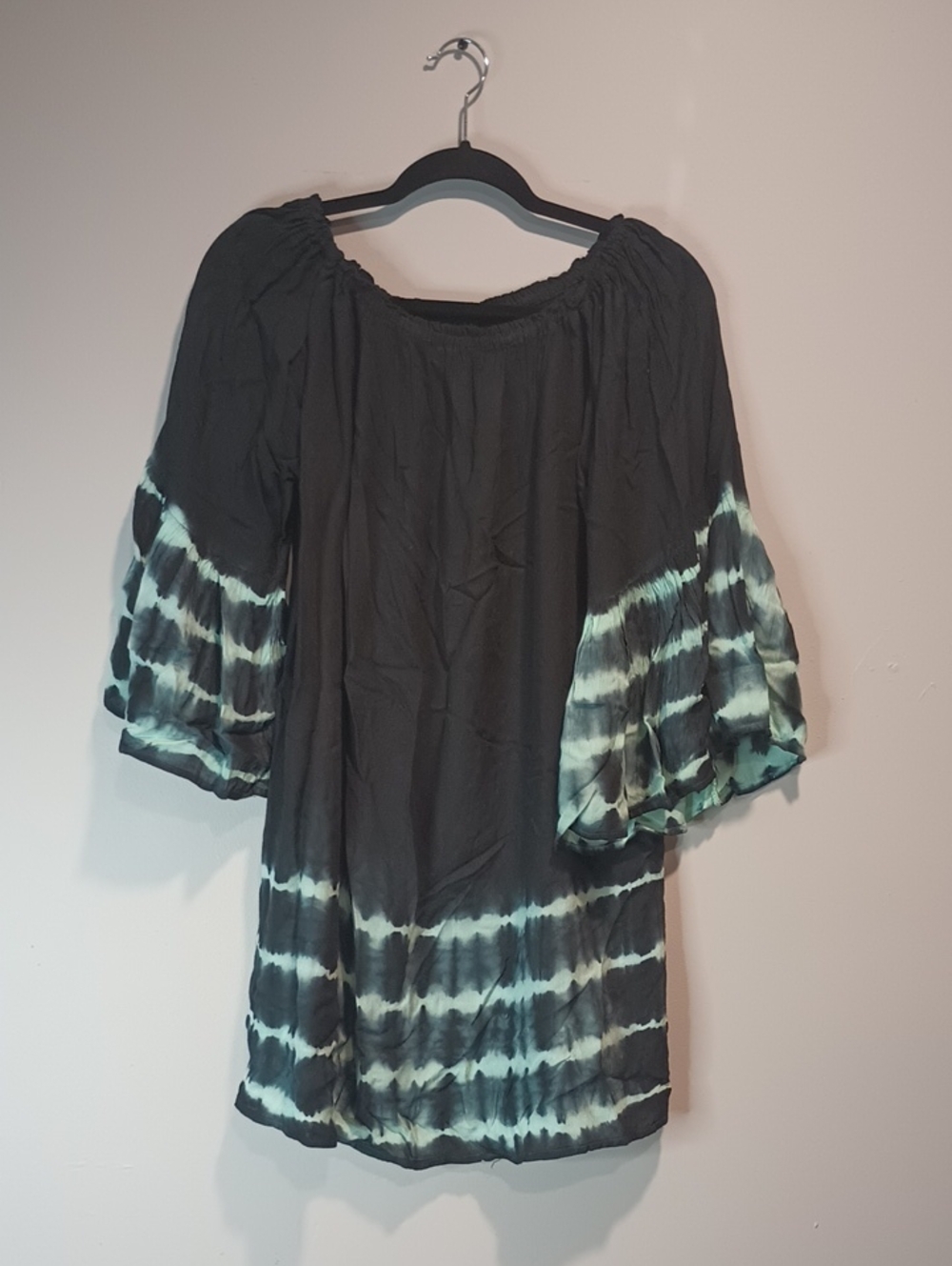 Women's Black Tie-Dye Off-Shoulder Mini Dress